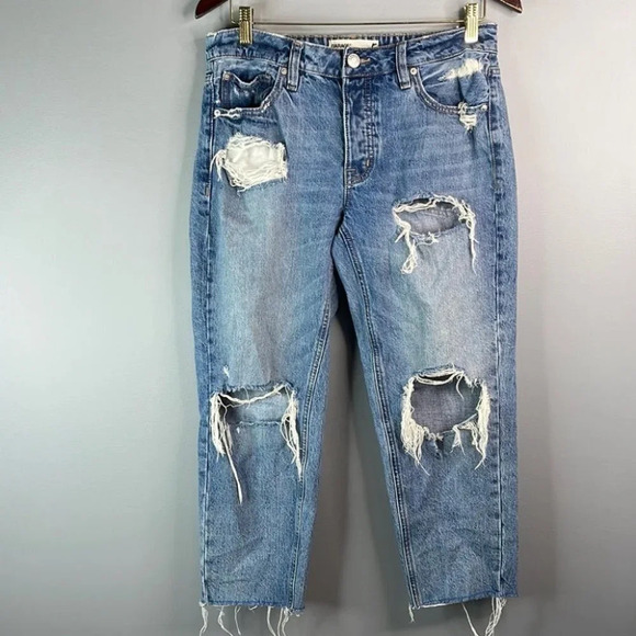GARAGE Boyfriend Jeans Distressed Blue Light Wash Fray Hem Baggy Mid Rise Size 5 - Picture 11 of 11